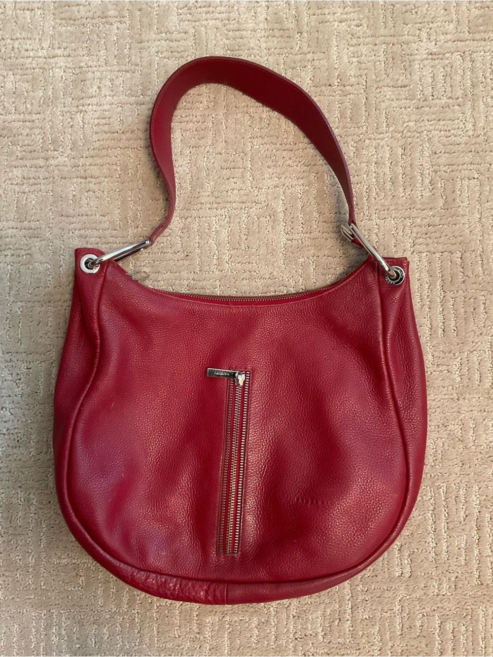 🇫🇷 Vintage Frederic T Paris Red Pebbled Leather Hobo Shoulder Bag Purse